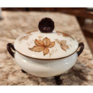 Vintage Giraud Limoges France Lidded Trinket Bowl With Autumn Leaf Design & Orna